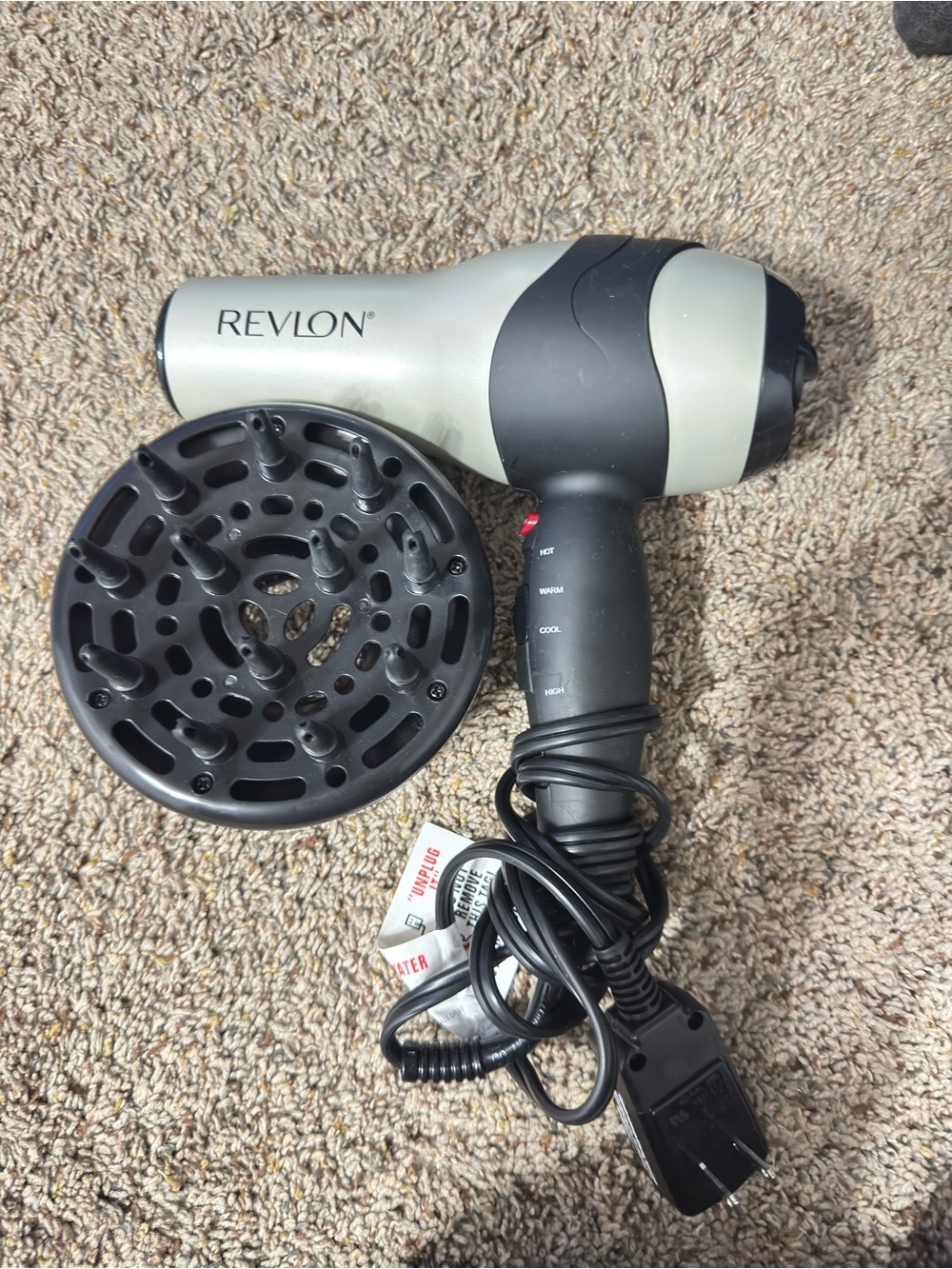Revlon Silver and Black Styling Hair Dryer with Diffuser Attachment